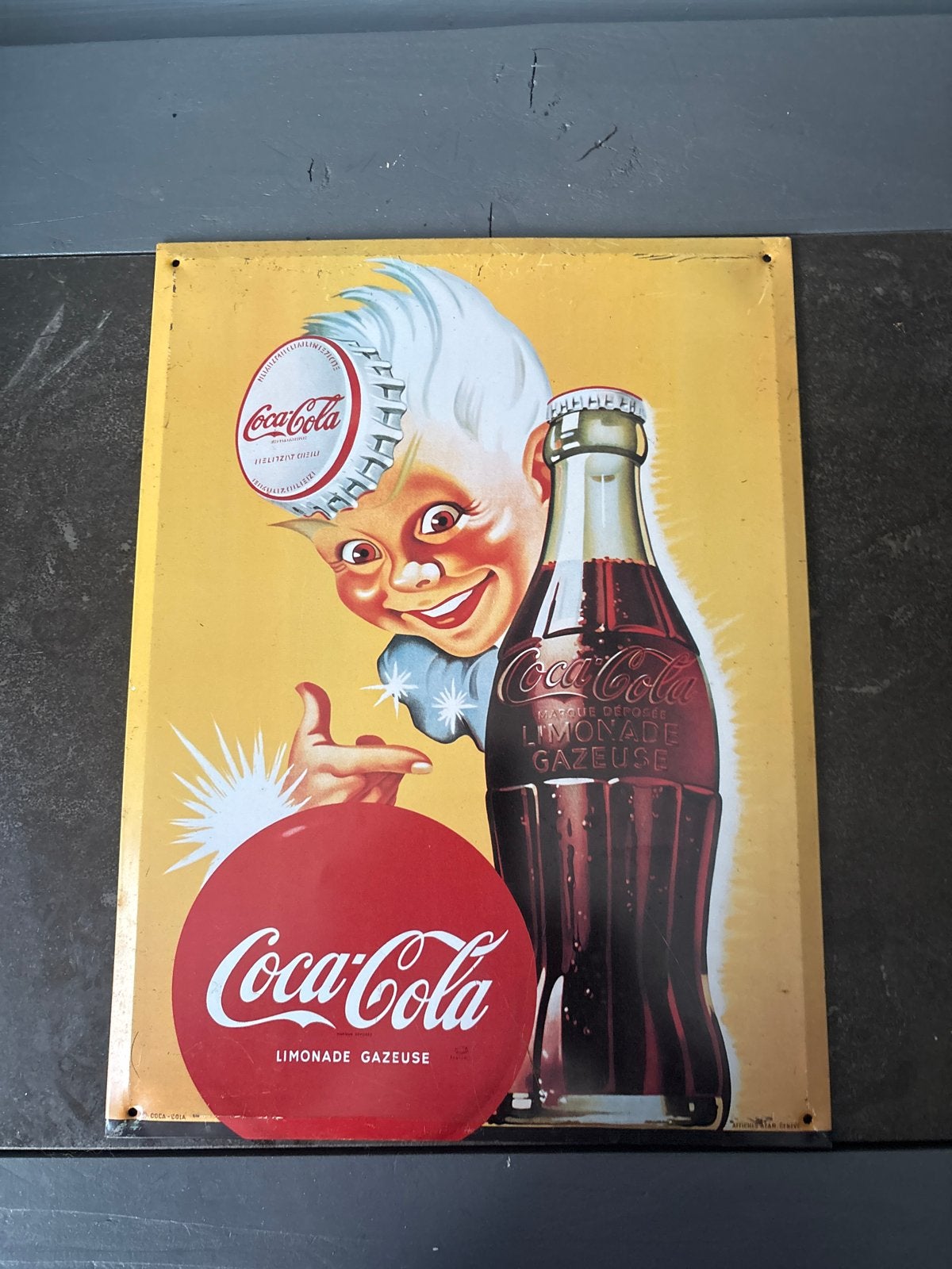 Vintage Coca-Cola Reclamebord - Limonade Gazeuse, Ophalen, Gebruikt, Reclamebord