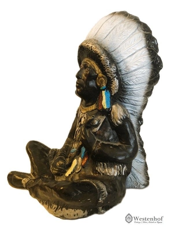 Vintage - groot Indiaanse man beeld donkerbruin verzameling, Verzenden, Art deco, Gips, 20 - 50 cm