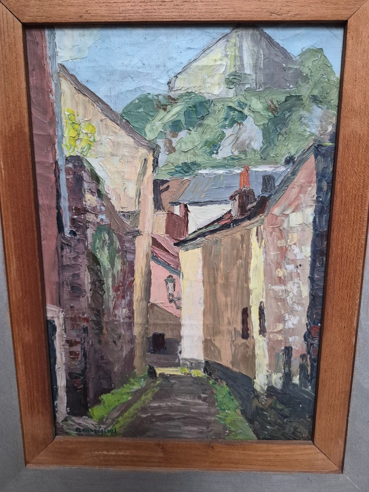 Olieverf schilderij Belgisch straatje rond 1910, Antiek en Kunst, Kunst | Schilderijen | Klassiek, Ophalen of Verzenden