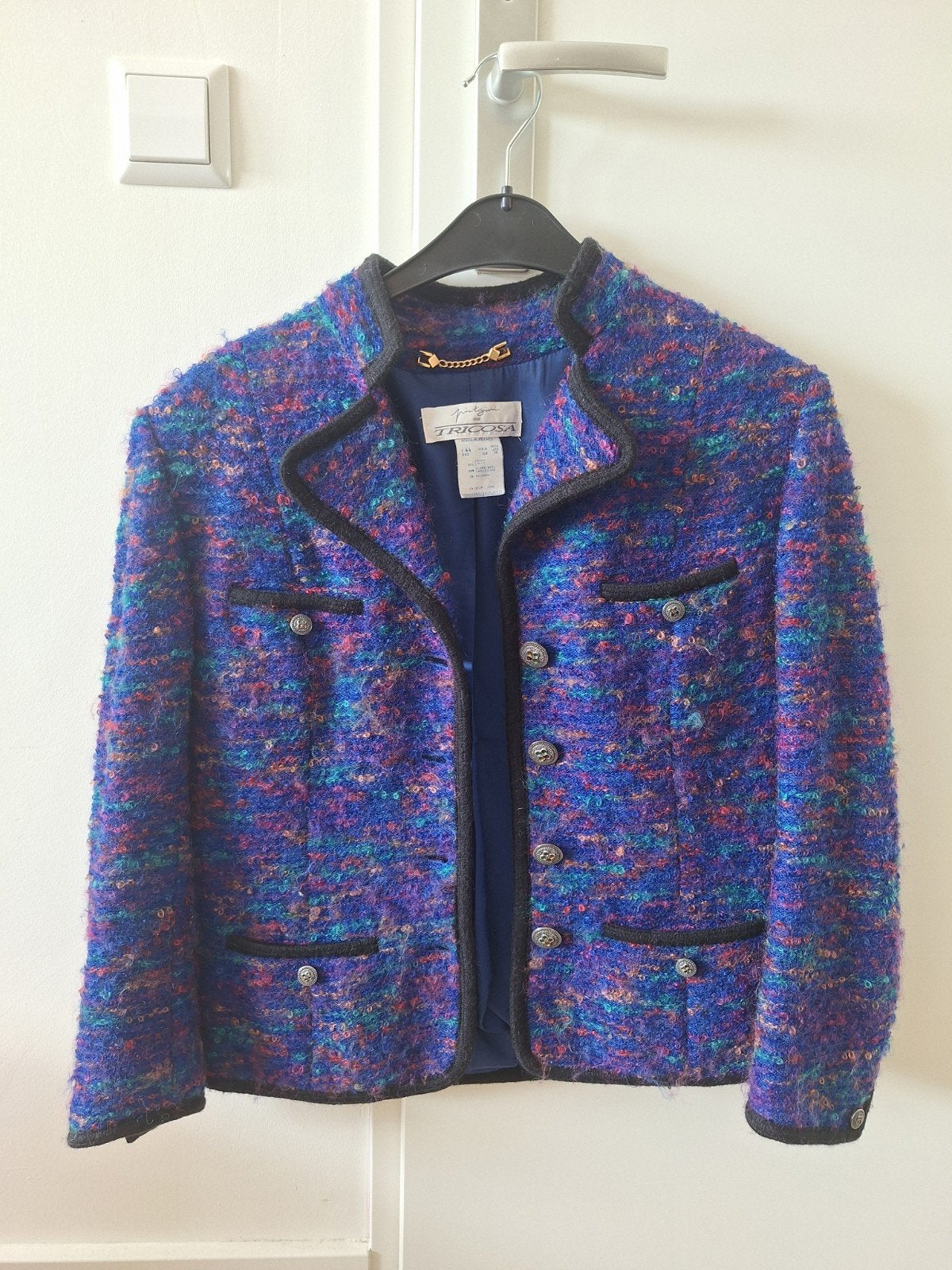 vintage colbert Pia Tigini mohair en wol, Blauw, Pia Tigini, Maat 42/44 (L), Ophalen of Verzenden