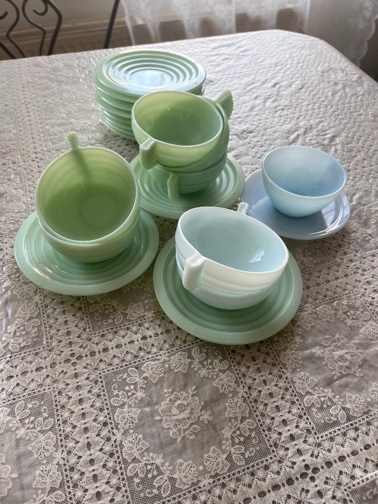 Brocante opaline glazen kop en schotel lot, Antiek en Kunst, Ophalen of Verzenden