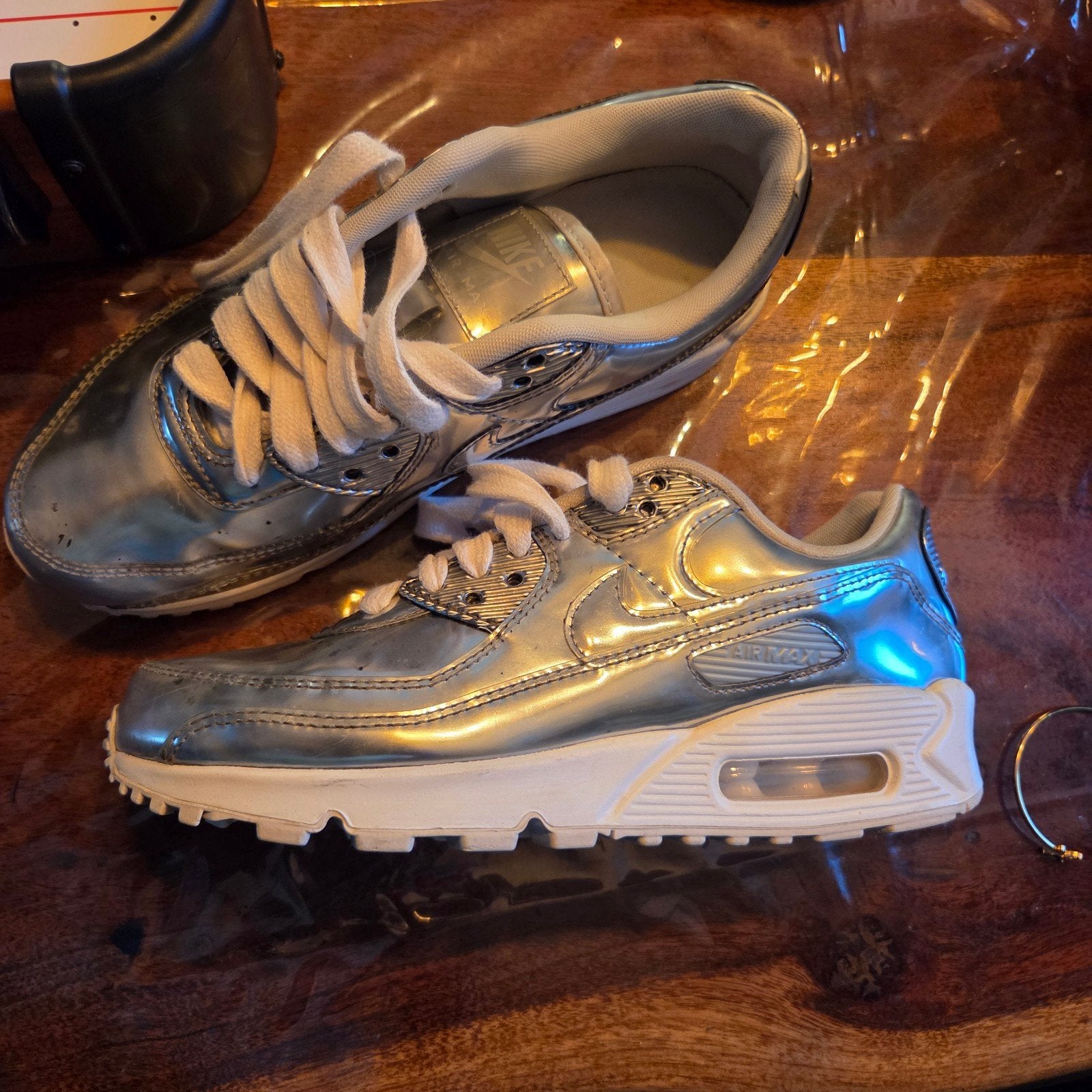 Nike Air Max 90 Metallic Silver / Chrome 37,5 zgan, Ophalen of Verzenden, Zo goed als nieuw, Wit, Sneakers of Gympen