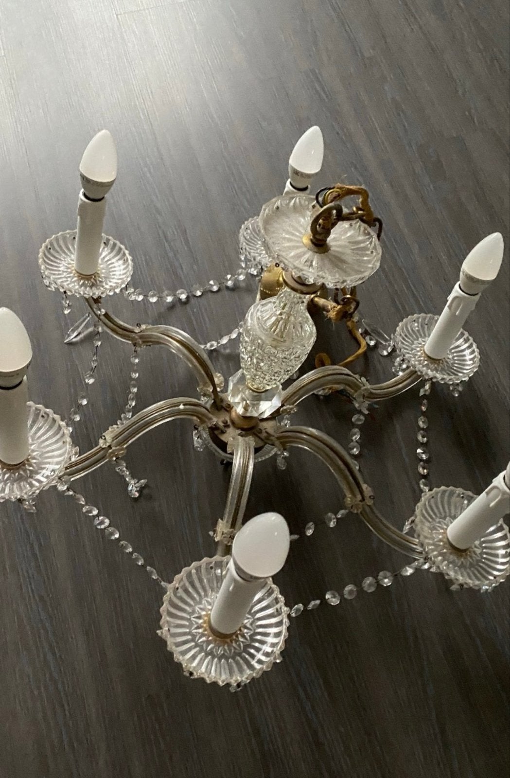 Werkende Kristallen Kroonluchter met 6 Lichtpunten, Antiek en Kunst, Antiek | Lampen, Ophalen of Verzenden