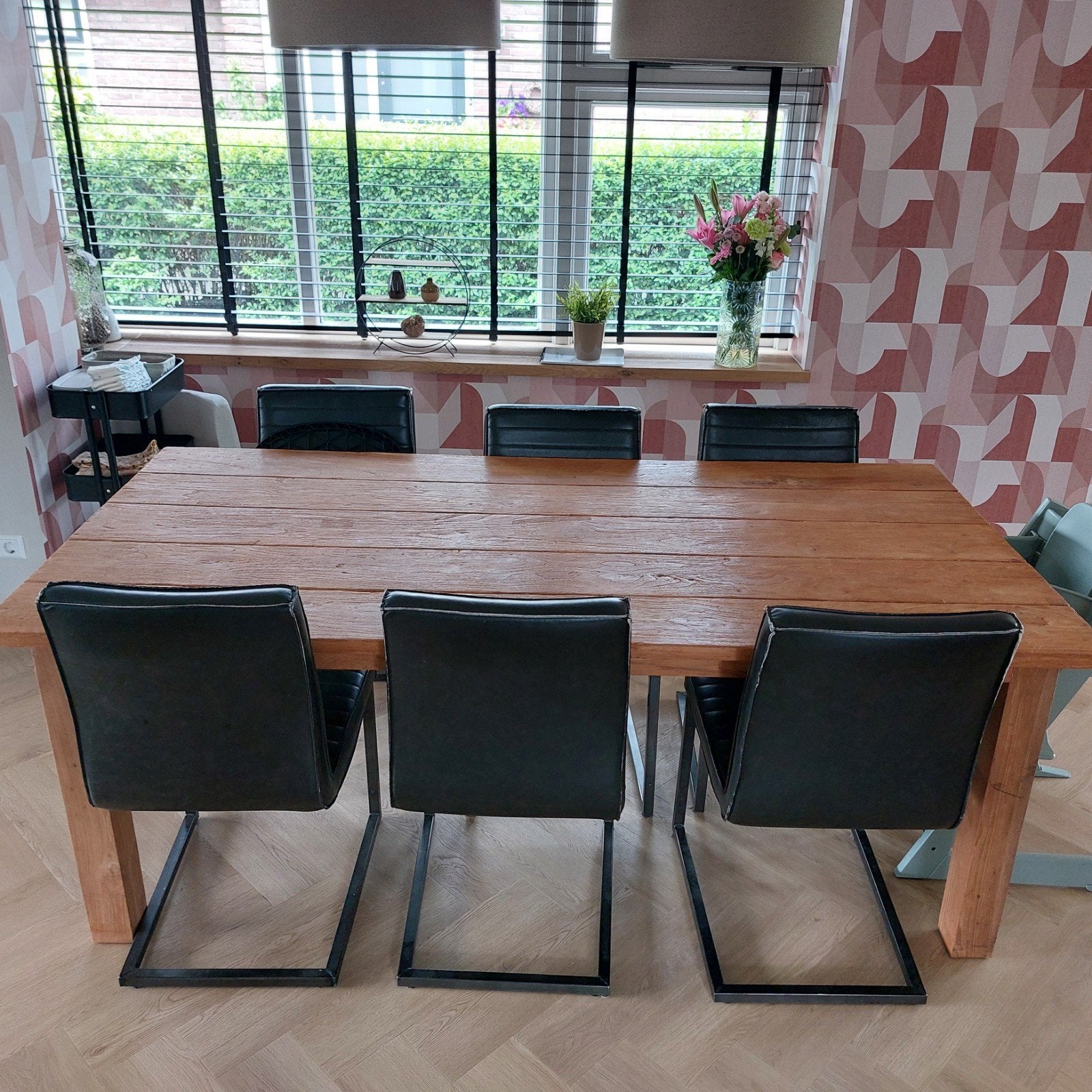Eetkamertafel 2 meter met 6 stoelen, Ophalen, Gebruikt, 200 cm of meer, 50 tot 100 cm