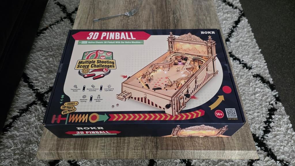 Robotime ROKR 3D Pinball Machine Houten DIY Flipperkast EG01, Educatief, Nieuw, Knutselset, Bruin