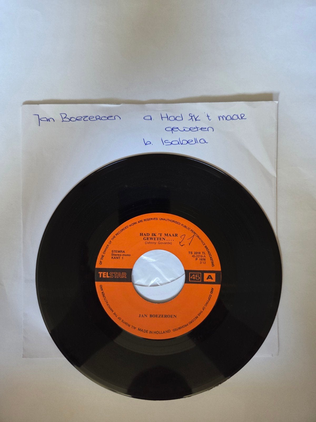 Jan Boezeroen - Had ik 't maar geweten, Gebruikt, 7 inch, Single, Ophalen of Verzenden