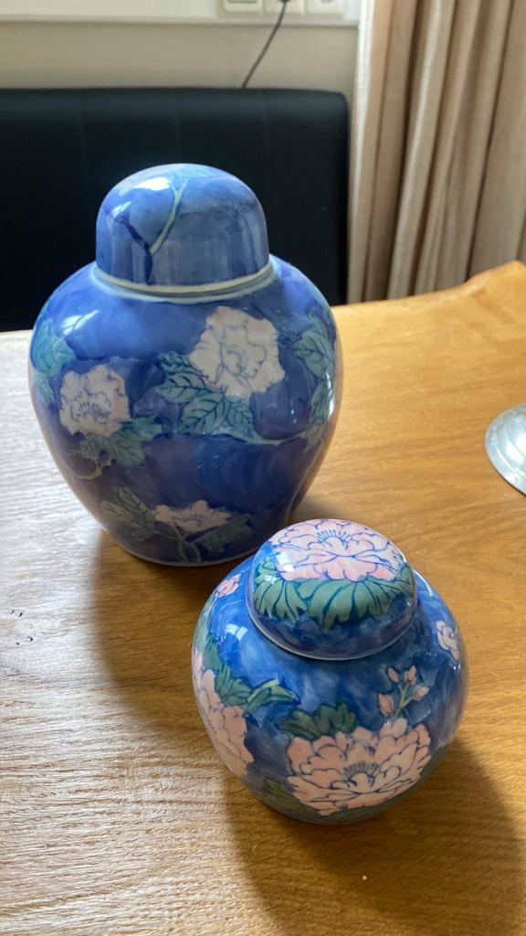 Set van 2 Chinese gemberpotten met bloemmotief, Antiek en Kunst, Ophalen of Verzenden