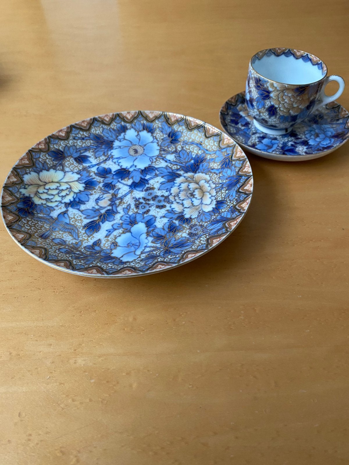 3 delig Satsuma Japans servies ca 1920 Voor Europese markt, Antiek en Kunst, Ophalen of Verzenden