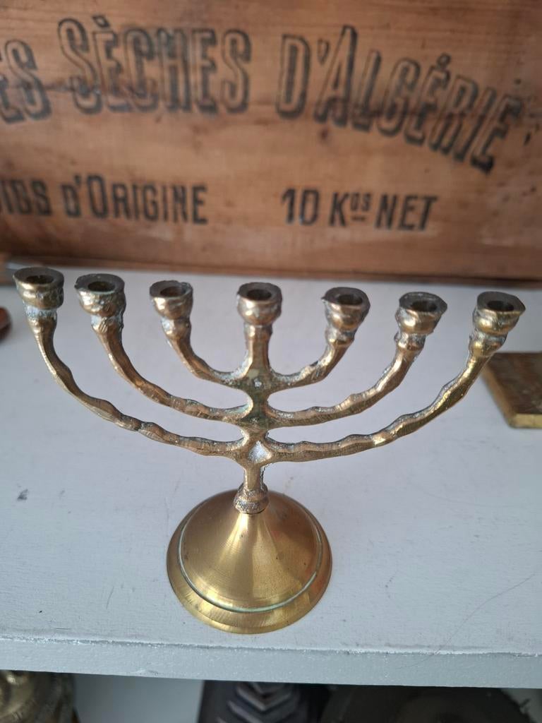 Joodse Kandelaar 7 Kaarsen Koper 10,5x9 cm menorah, Ophalen of Verzenden