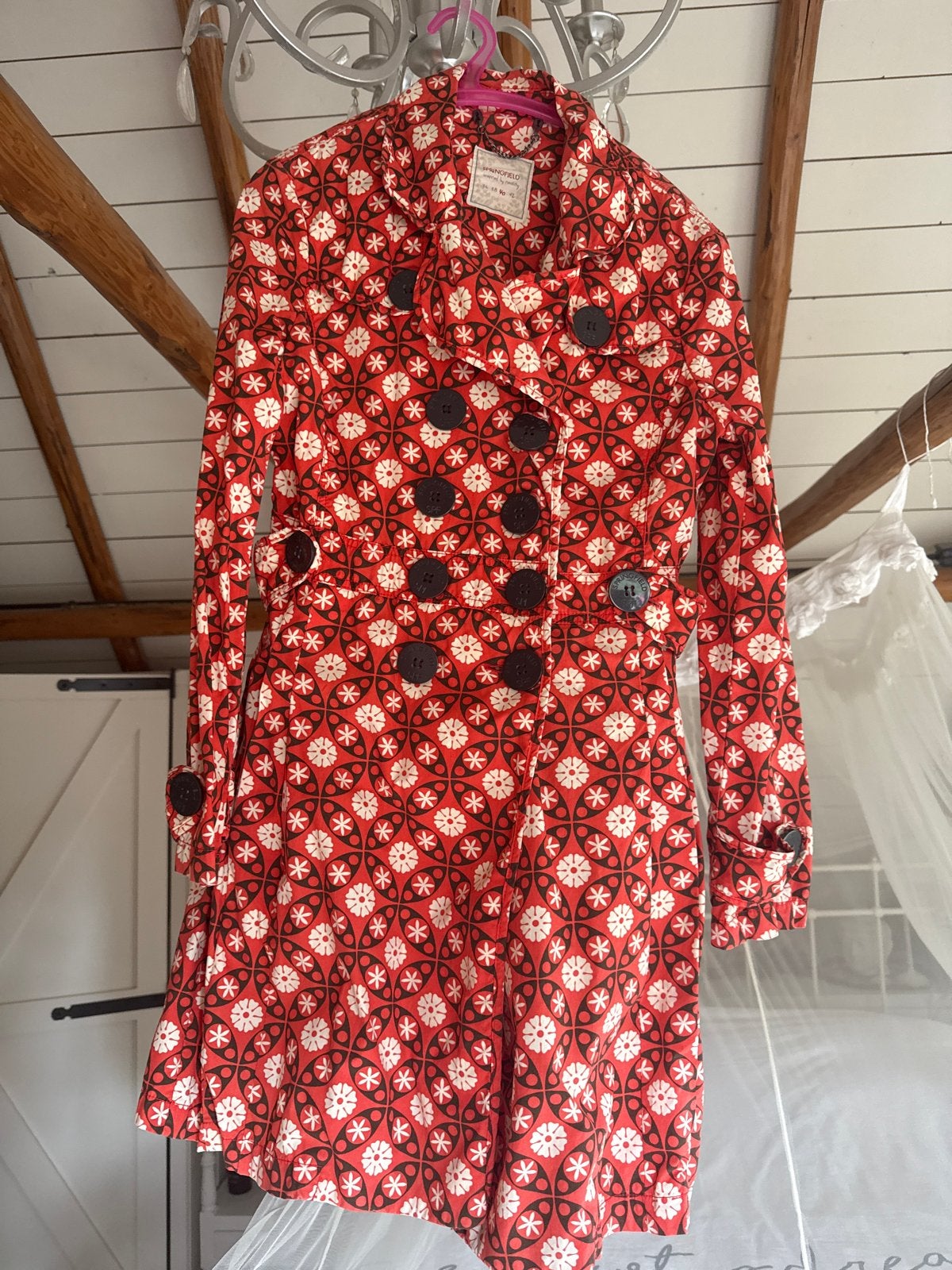 Springfield trenchcoat met bloemenprint, Ophalen of Verzenden, Zo goed als nieuw, Maat 38/40 (M), Oranje