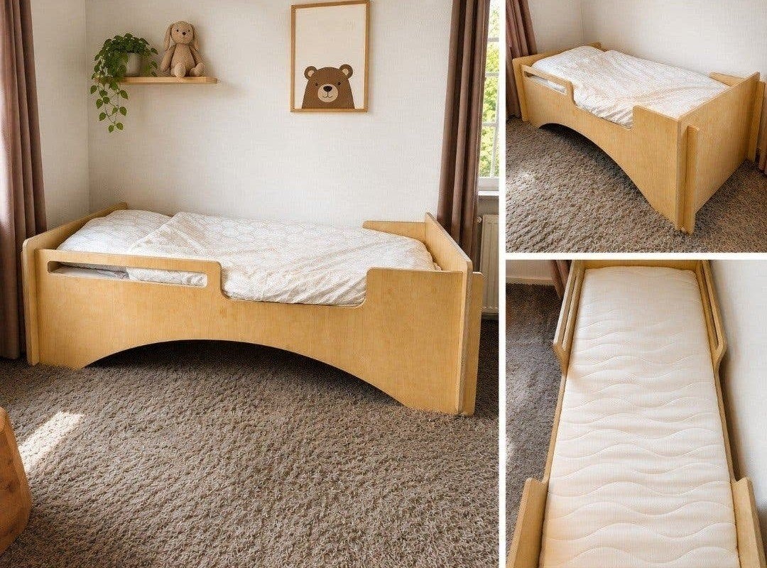 Peuterbed (70x140) berkenmultiplex incl. slaapset, Ophalen, Gebruikt, Bruin, 190 cm of minder