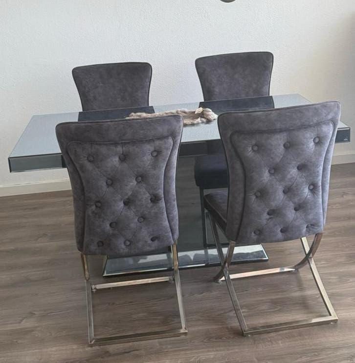 Eric Kuster Stijl Eetkamerstoelen Set - Grijs Stof, Huis en Inrichting, Stoelen, Ophalen, Gebruikt, Vier, Stof
