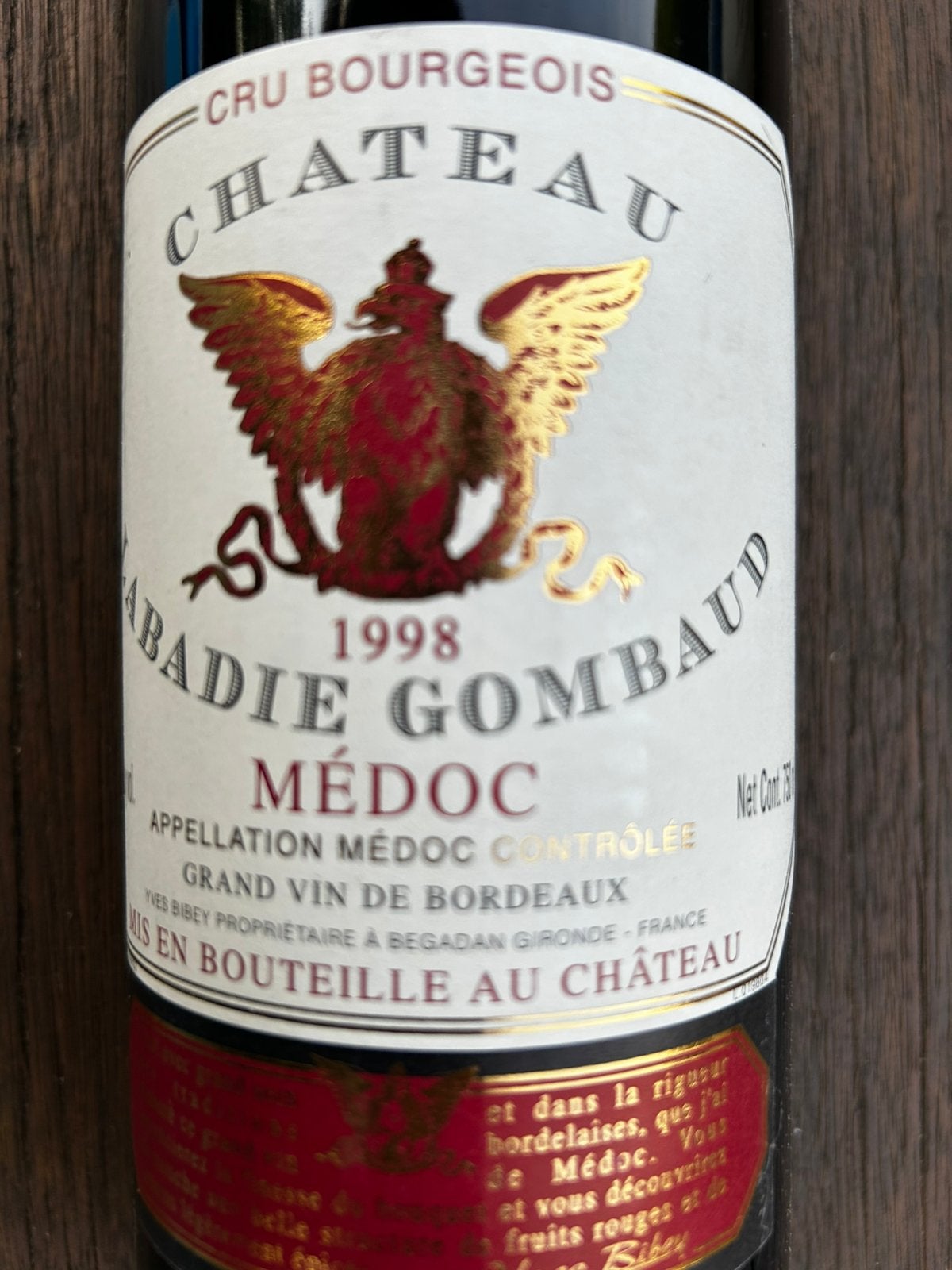 Chateau Labadie Gombaud rode wijn 1998, Frankrijk, Nieuw, Ophalen of Verzenden, Rode wijn