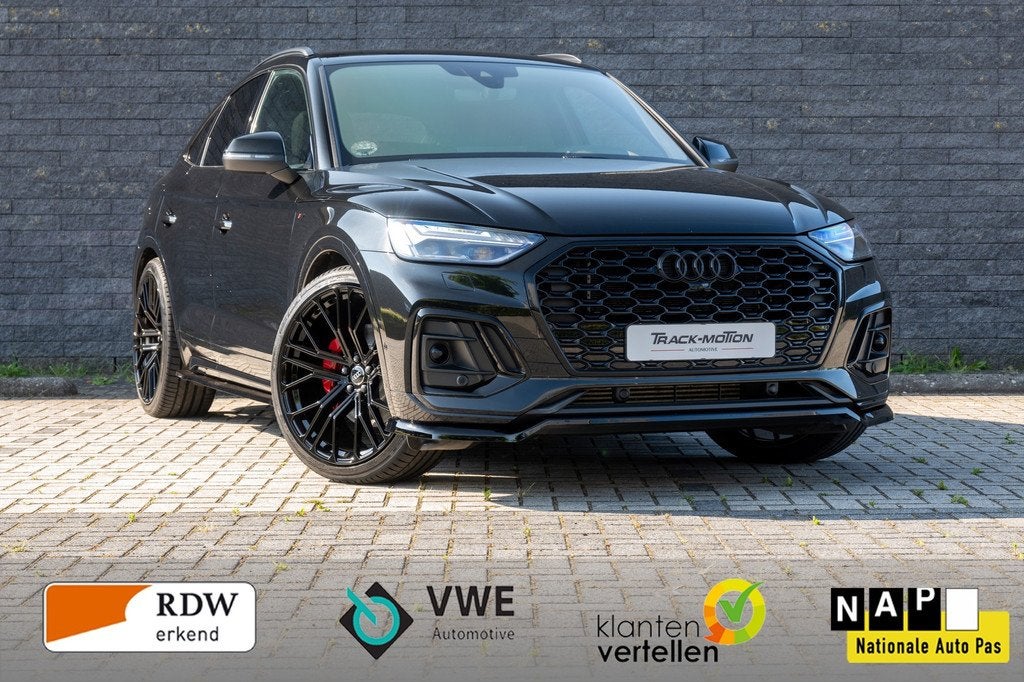 Audi Q5 Sportback 55 TFSI e S Black & Black LUCHTVERING, Auto's, Audi, Automaat, Gebruikt, Zwart, 4 cilinders