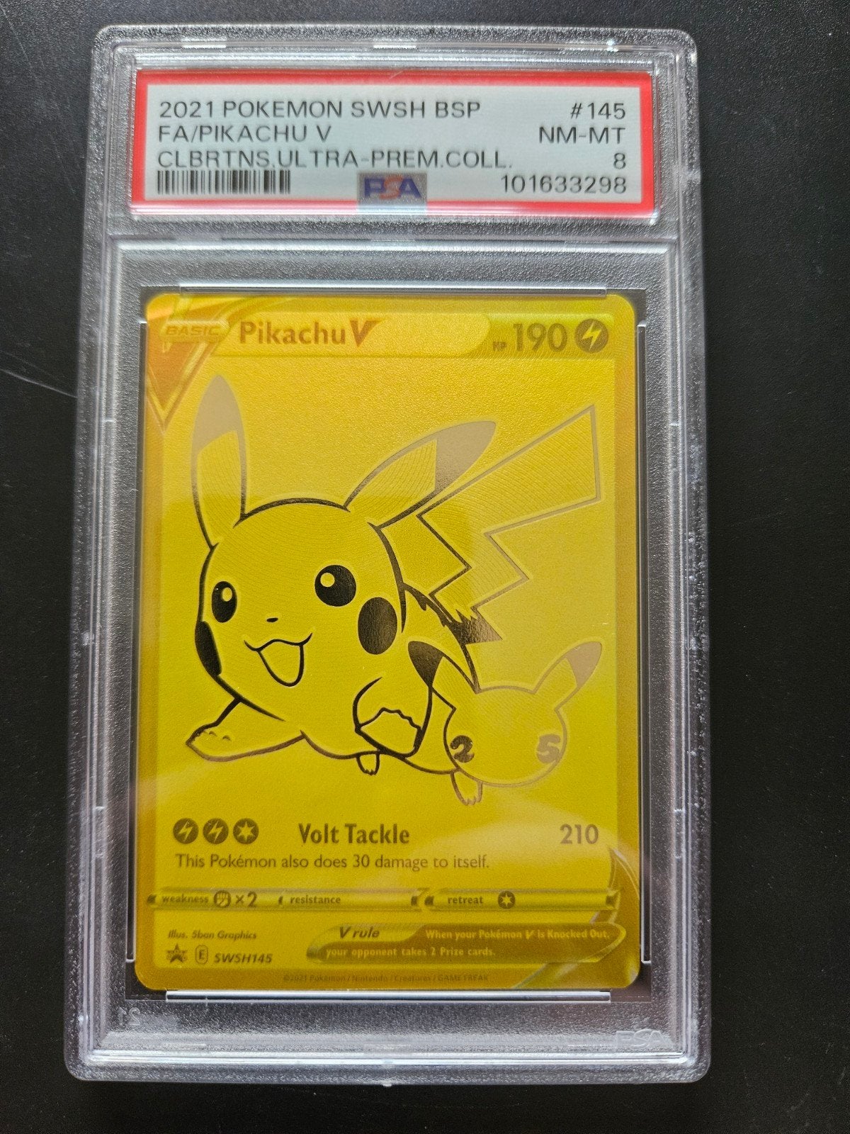 Pikachu V SWSH145 promo PSA 8, Ophalen of Verzenden, Zo goed als nieuw, Losse kaart, Foil