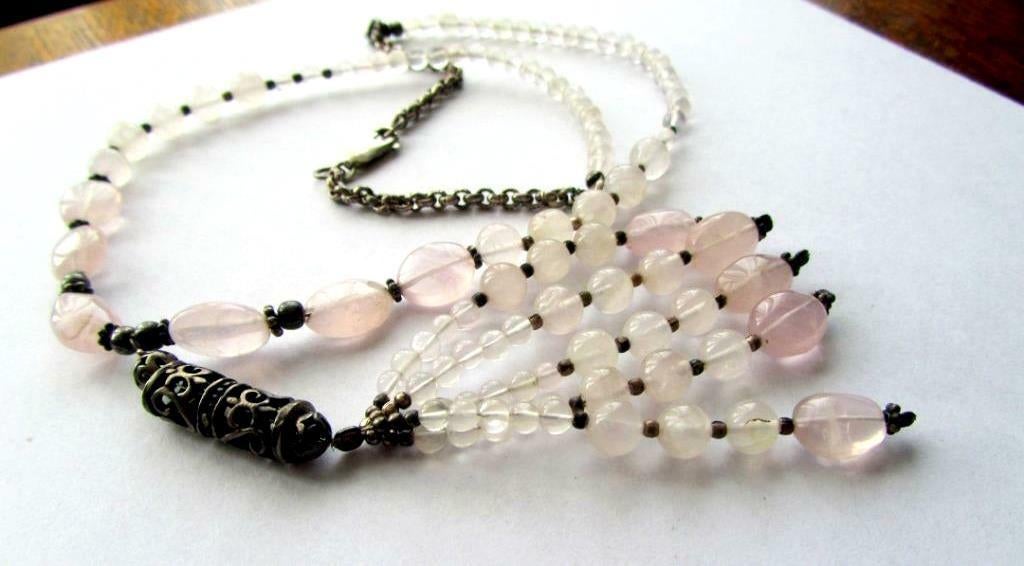 Prachtige 925 zilveren Rozenkwarts met Bergkristal ketting, Verzenden, Zilver, Ketting, Met edelsteen