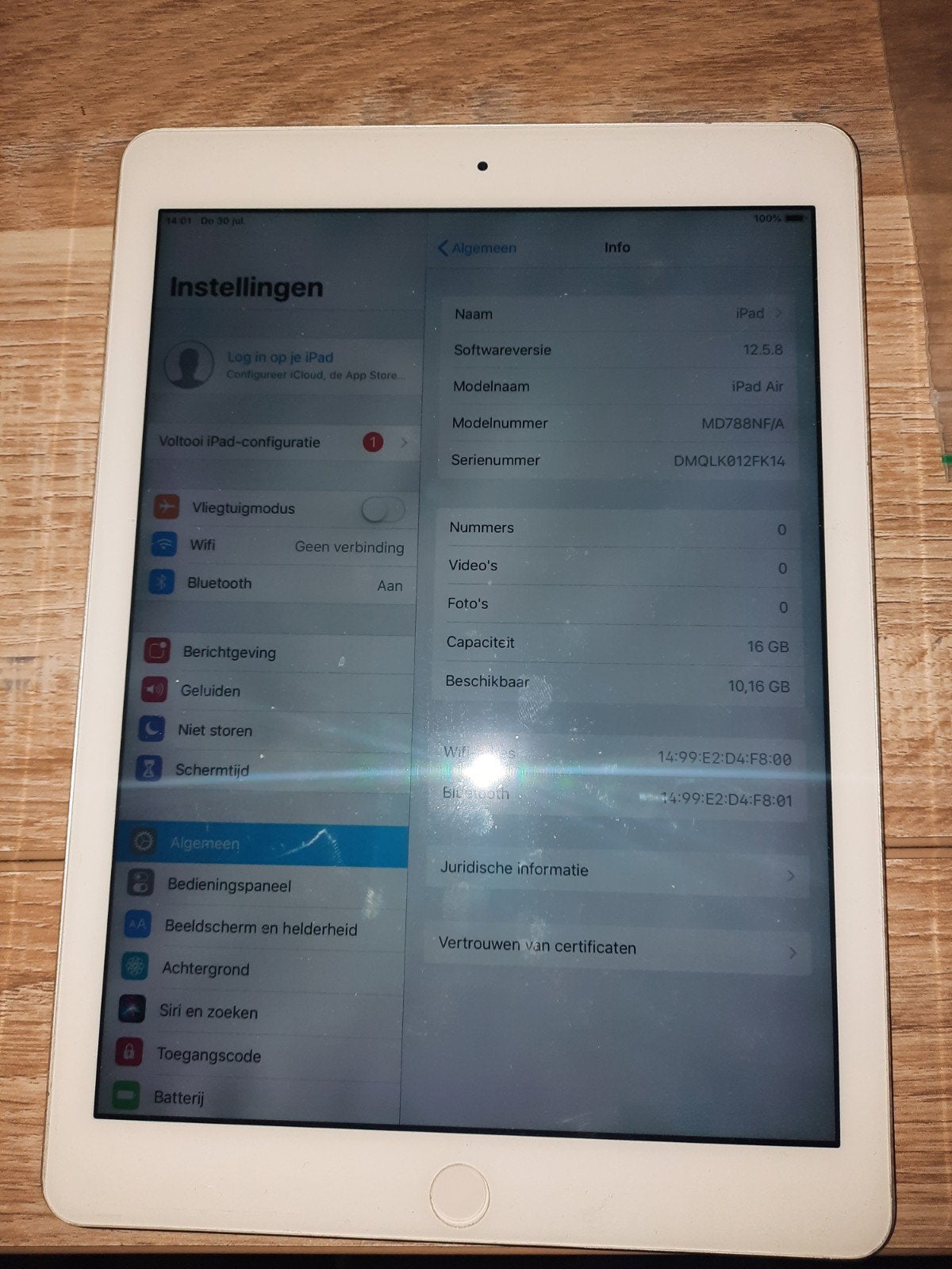Apple iPad Air 16GB Wi-Fi - Wit/Zilver, Computers en Software, Apple iPads, 10 inch, Gebruikt, Wit, Apple iPad Air