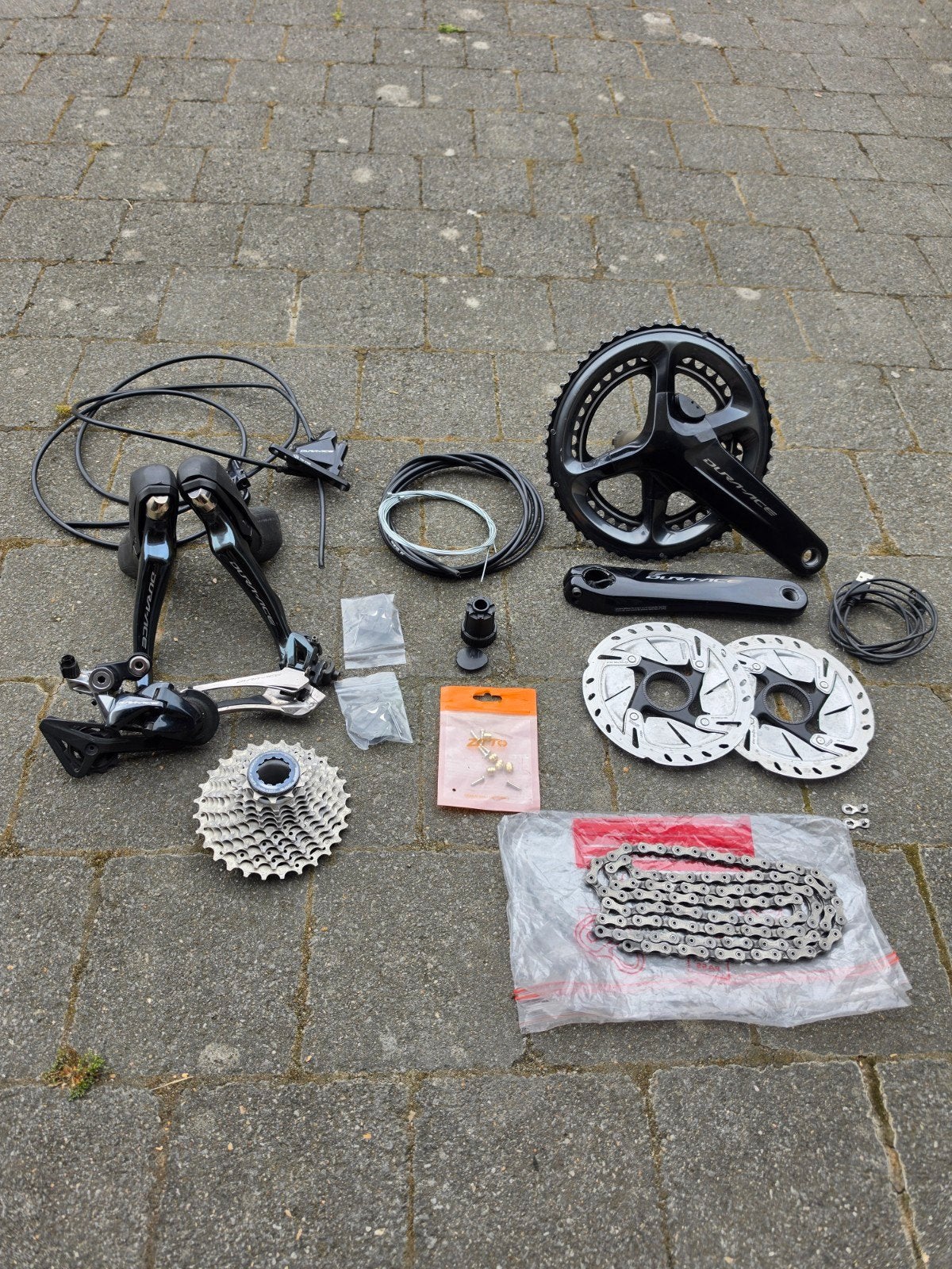 Shimano Dura Ace 9100 disc 11 spd groepset + vermogensmeter, Fietsen en Brommers, Fietsonderdelen, Ophalen, Titanium, Zo goed als nieuw