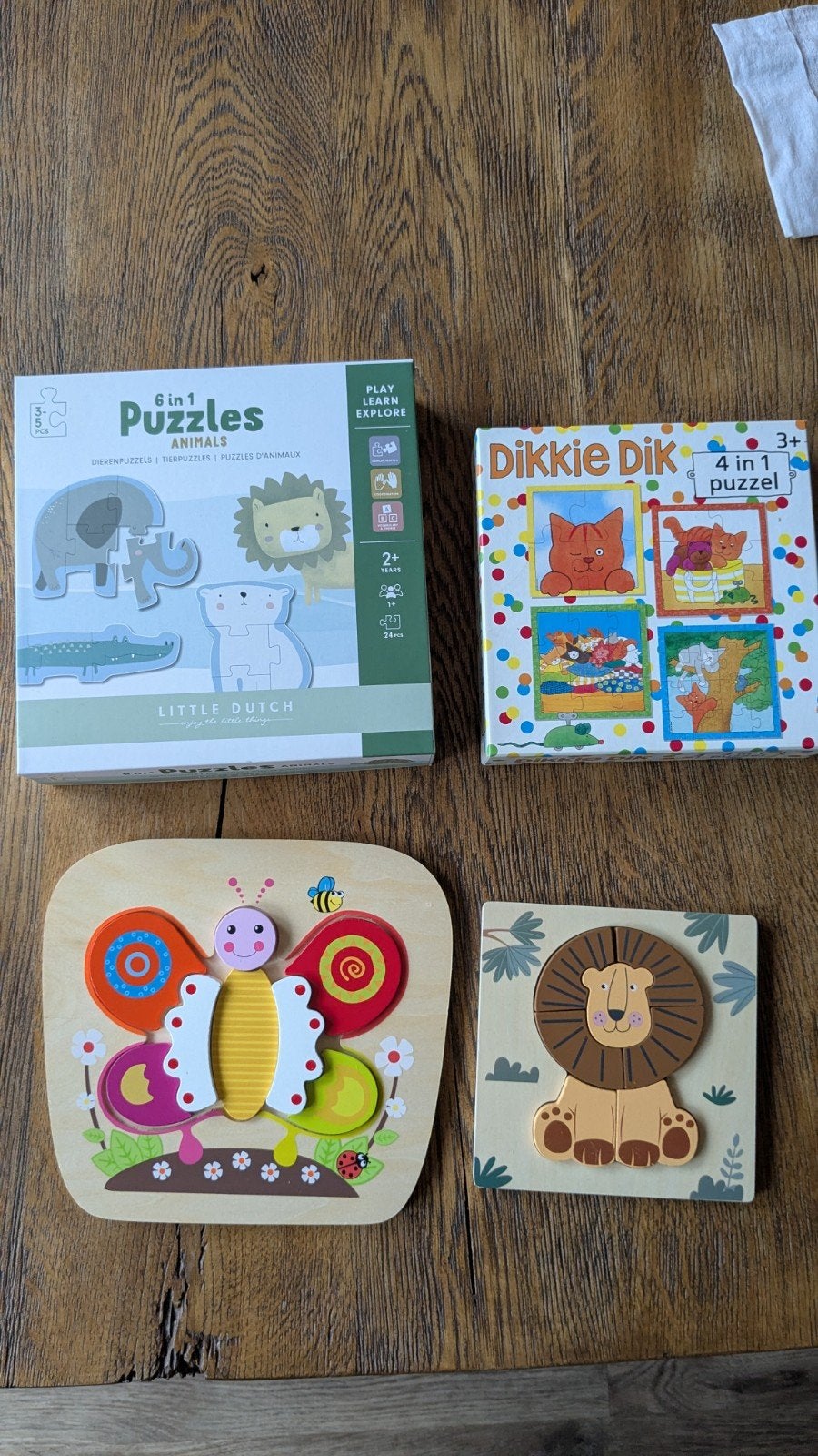 Diverse kinderpuzzels: Little Dutch, Dikkie Dik & hout, Ophalen, Gebruikt, 2 tot 4 jaar, Van hout