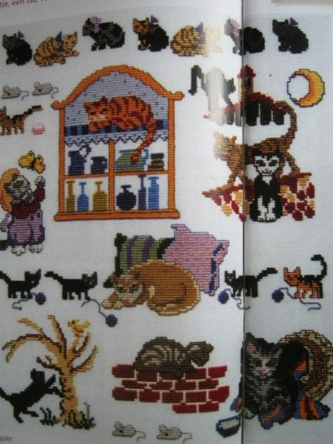Borduurpatroon  Poesjes Poes Kat merklap   nr 5991, Verzenden, Nieuw, Handborduren, Patroon