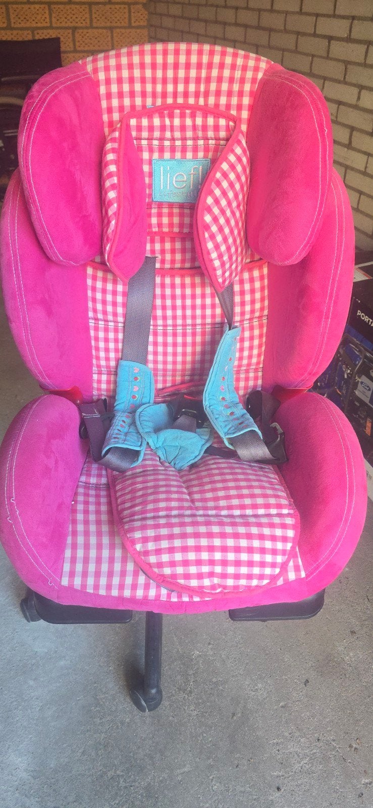 Lief! Kinderzitje 9-36 kg - Roze met ruitjespatroon, Kinderen en Baby's, Ophalen, 15 t/m 36 kg, Overige merken, Autogordel