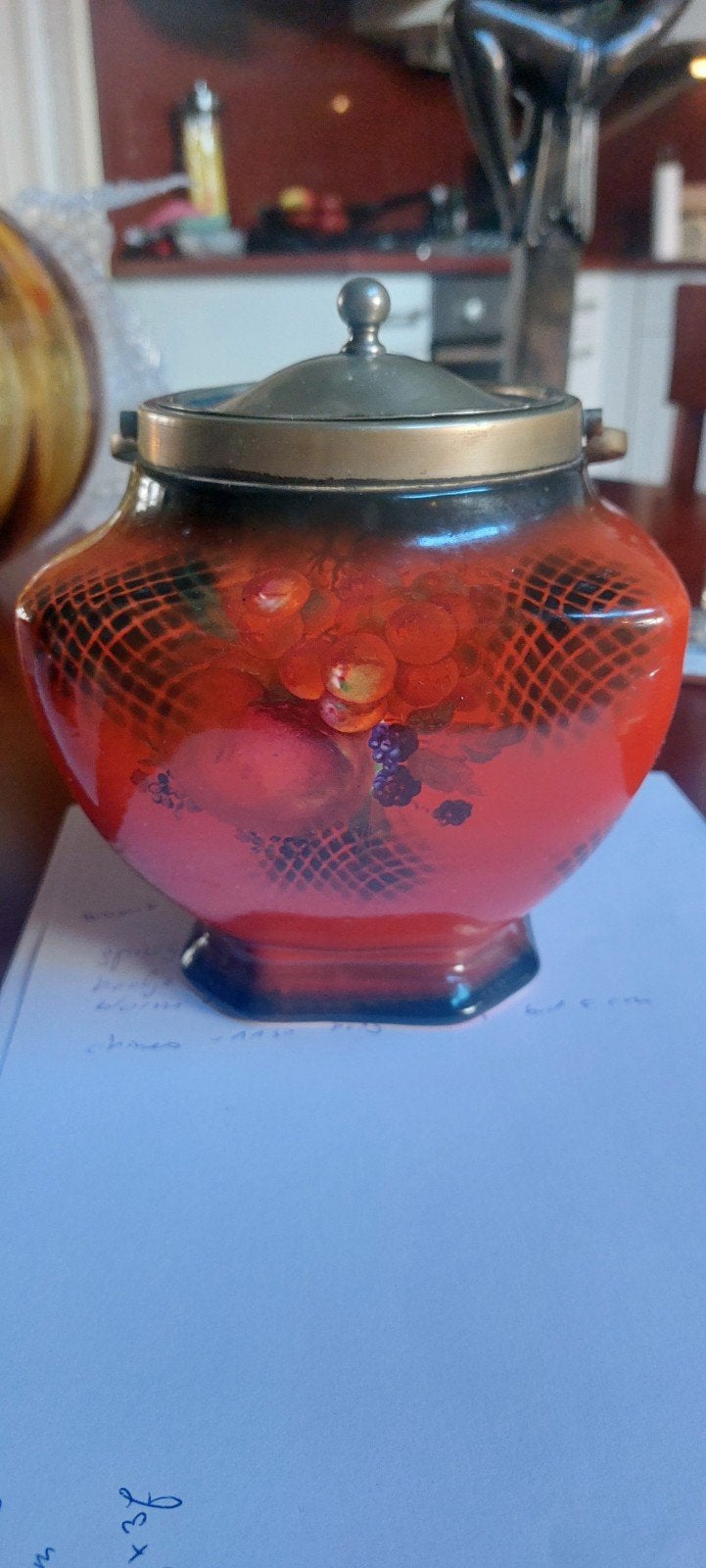 Antiek Engels koektrommel/biscuitvat, rood bloemen keramiek, Ophalen of Verzenden