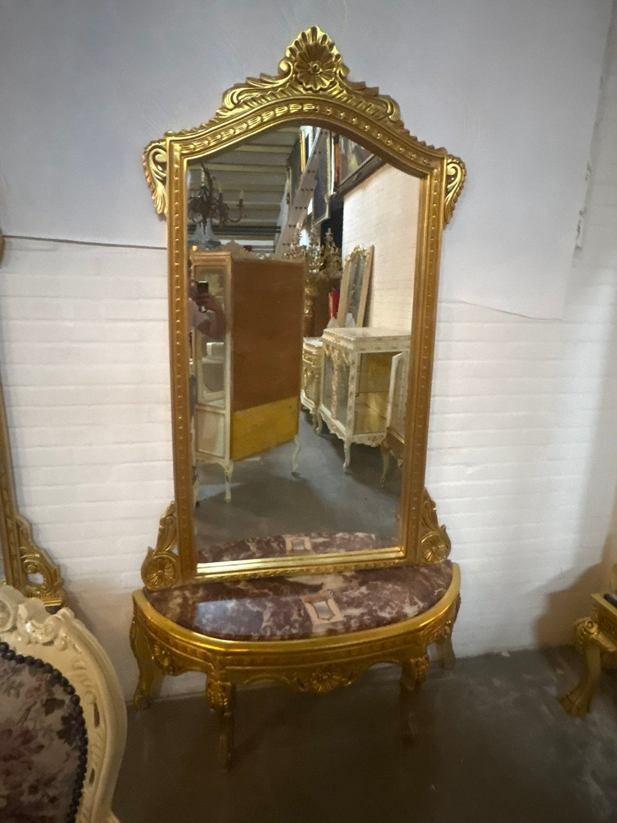Barok console goud kaptafel, Antiek en Kunst, Antiek | Spiegels, Ophalen of Verzenden, Ovaal, Minder dan 50 cm