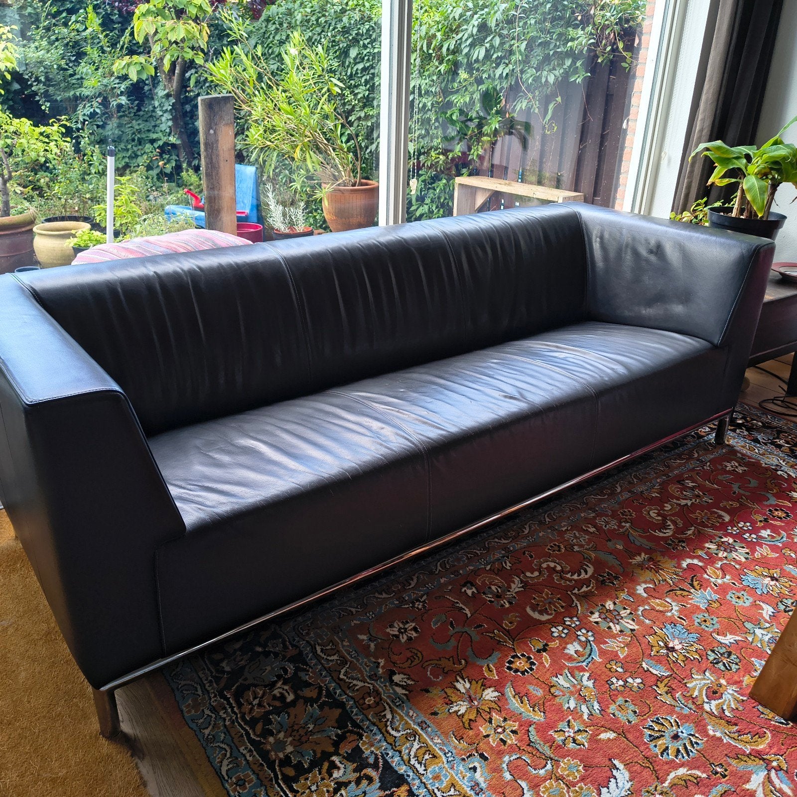 Montel leren bank - 224x84x73 cm Donkergrijs, Ophalen, Gebruikt, Driepersoons, 200 tot 250 cm