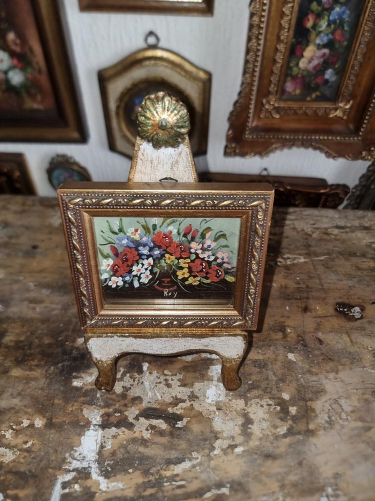 Oud olieverf schilderijtje olieverfschilderijtje bloemen S82, Ophalen of Verzenden