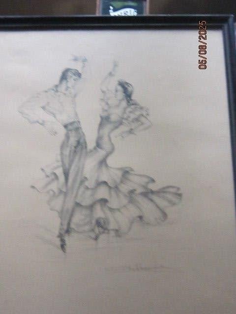 Mooie tekening van een Spaans, ?? danspaar, Ophalen, Tekening