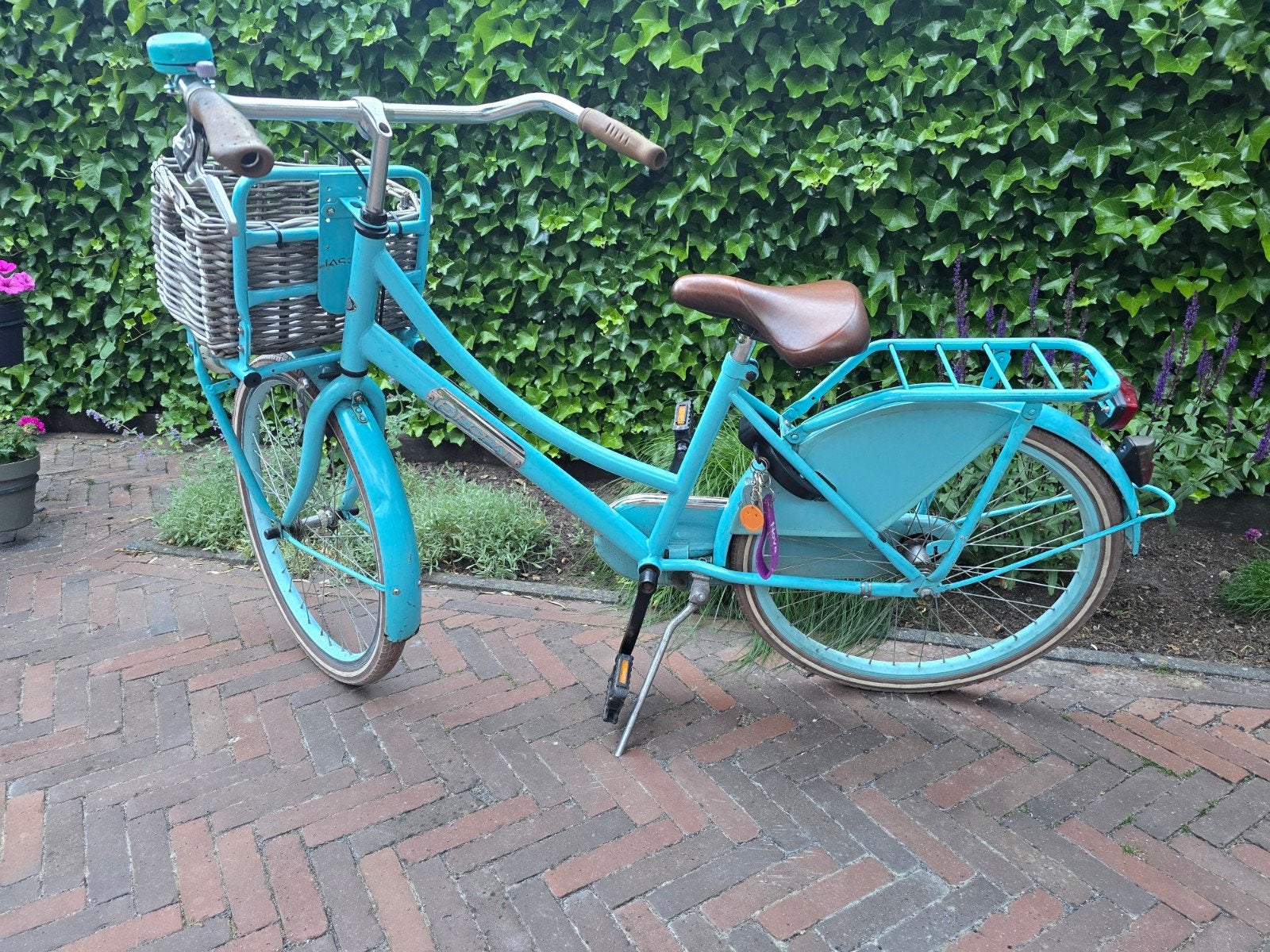 Leuke turquoise omafiets met mandje, Terugtraprem, 50 tot 53 cm, Ophalen, Overige merken