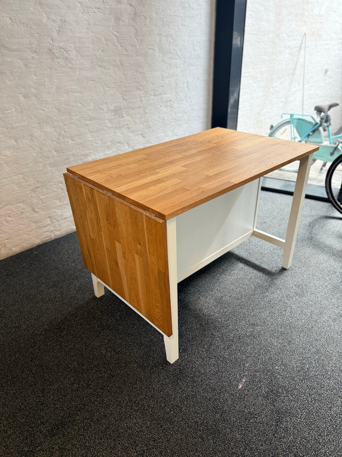 Uitschuifbare keukentafel/eiland met opbergruimte, Huis en Inrichting, Ophalen, Gebruikt, 100 tot 150 cm, Eikenhout