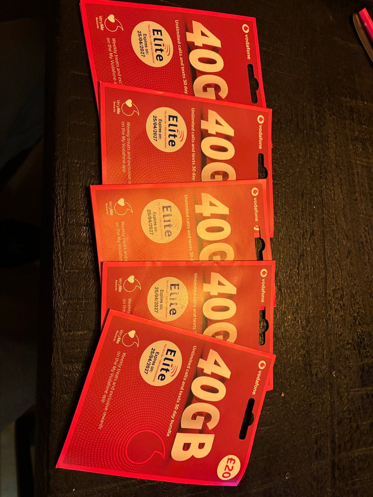 5 Vodafone Elite Prepaidkaart 40GB - Onbeperkt bellen/sms'en, Ophalen of Verzenden, Nieuw, Vodafone, Prepaidkaart