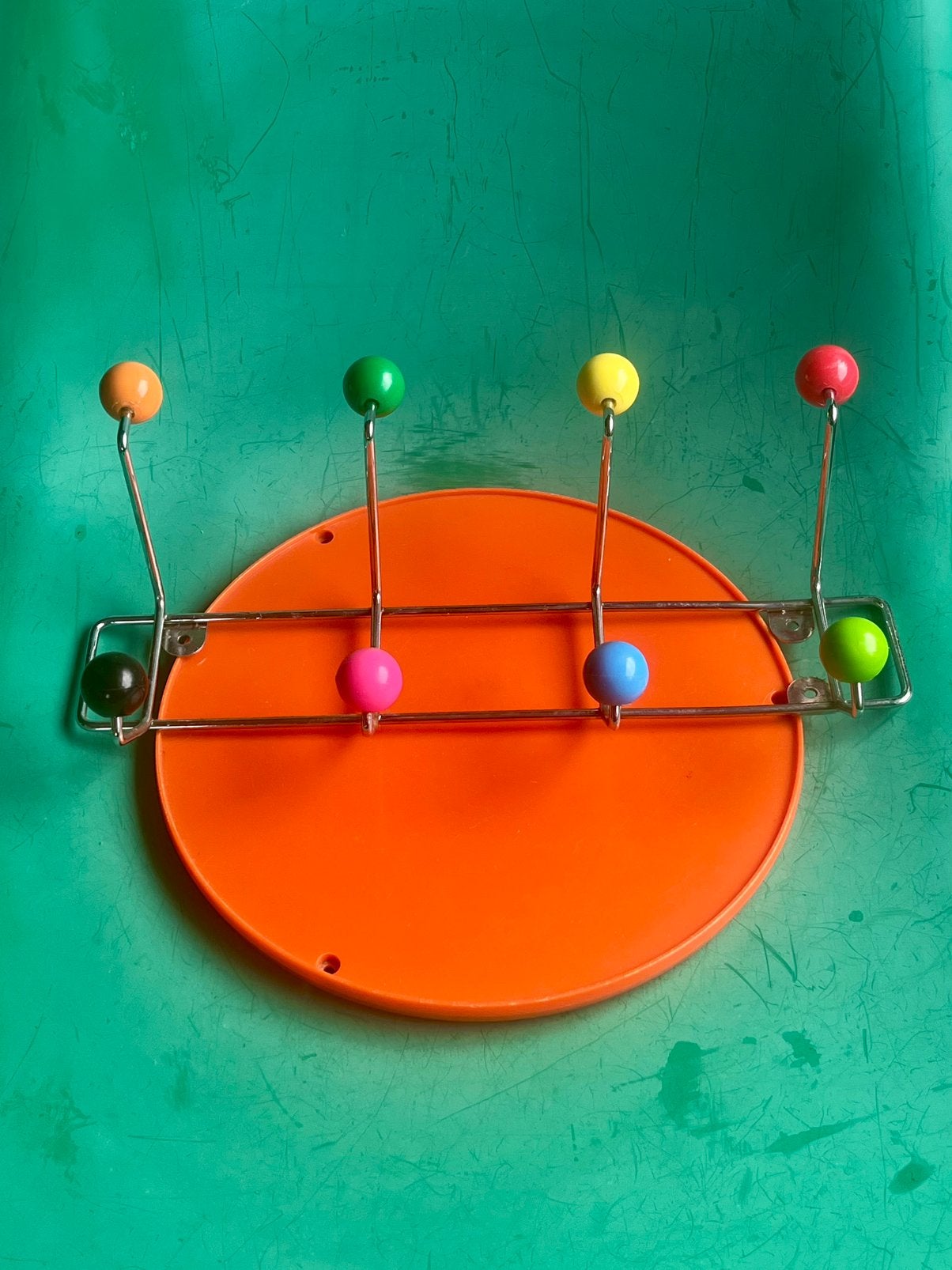 Retro Sputnik Spoetnik kapstok atomen gekleurd bollen chrome, Wandkapstok, Gebruikt, Ophalen of Verzenden, Minder dan 100 cm