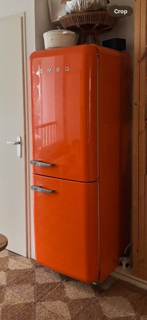 Smeg koel/vries combinatie oranje, Gebruikt, 200 liter of meer, 60 cm of meer, Met aparte vriezer