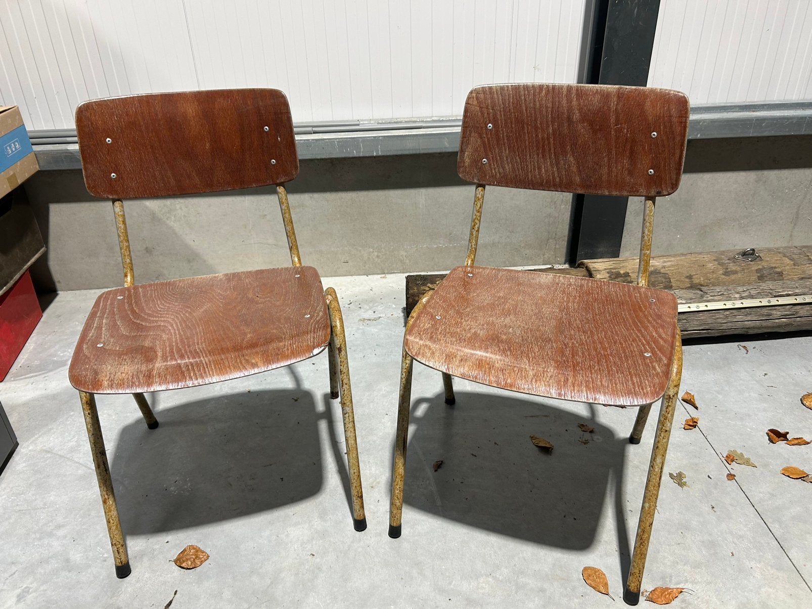 2x Vintage Marko schoolstoelen – industrieel – origineel, Ophalen, Zo goed als nieuw, Bruin, Hout