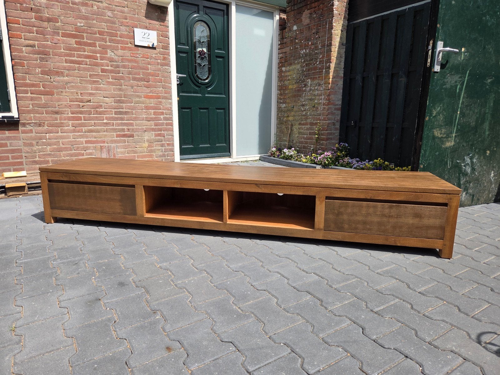 Houten tv-meubel 240 cm, Ophalen, Gebruikt, 200 cm of meer, Minder dan 100 cm