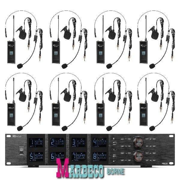 UHF Draadloze microfoonset, 8x 100-Kanaals, 8 Headsets