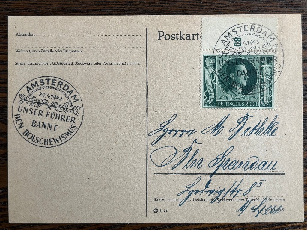 Postkaart Duitse Dienstpost in NL WO2, propagandastempel, Verzenden, Envelop