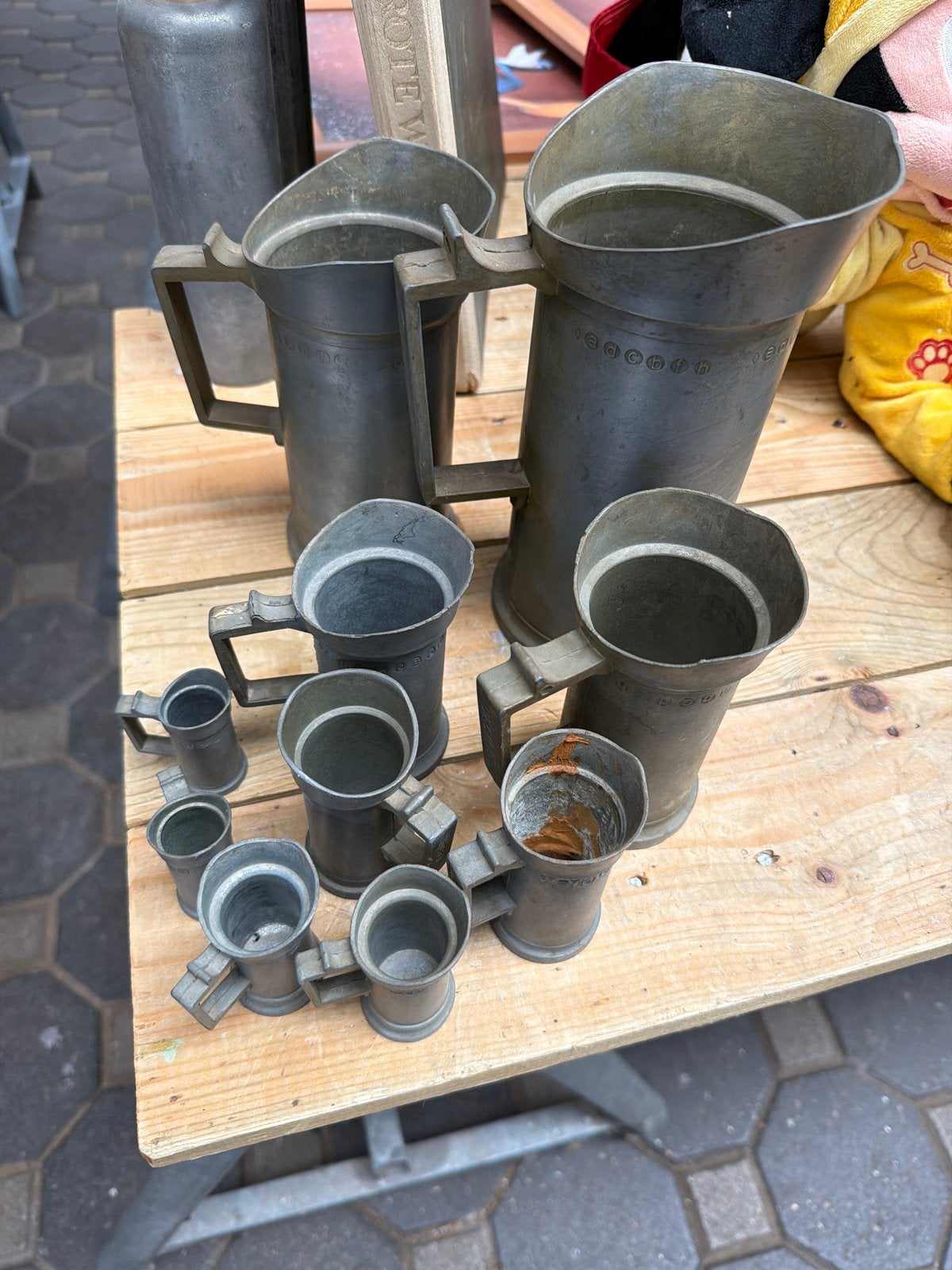 Antieke tinnen vazen/kannen set, diverse maten, Antiek en Kunst, Ophalen