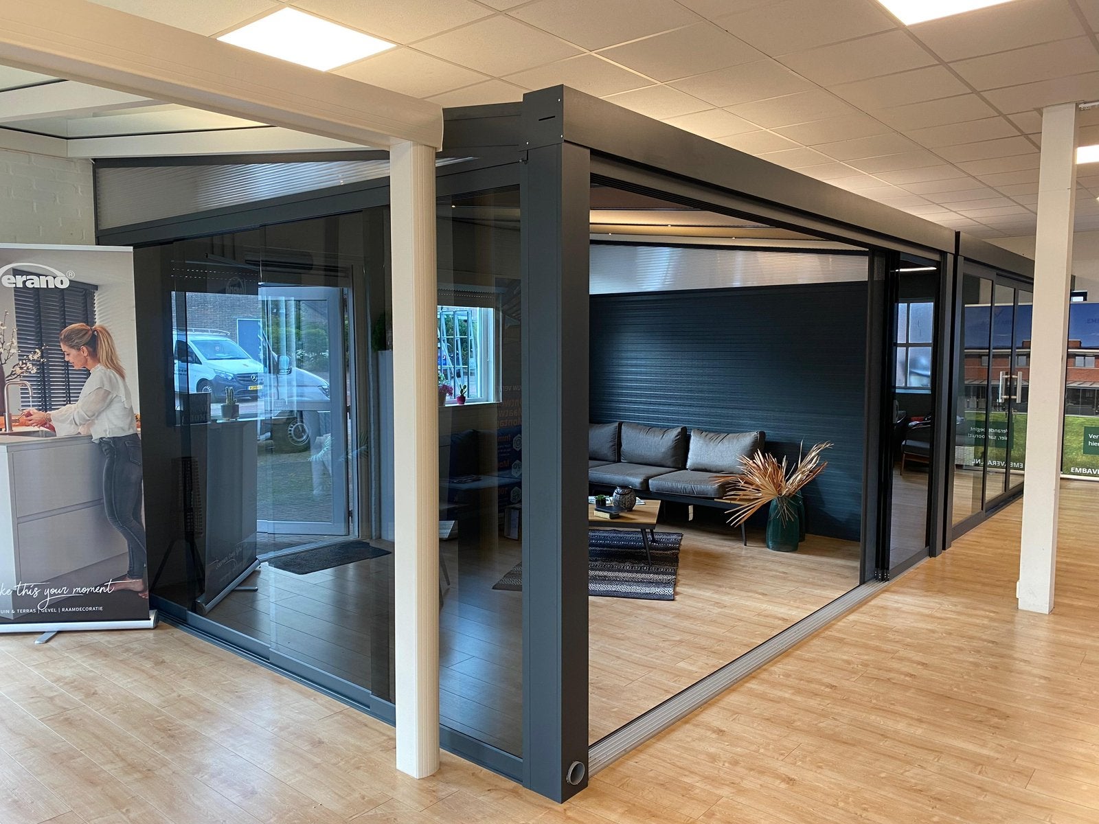 Veranda Tuinkamer 450 x 350 / Zonwering / Glazen wanden, Ophalen, Emba, Zo goed als nieuw, Emba