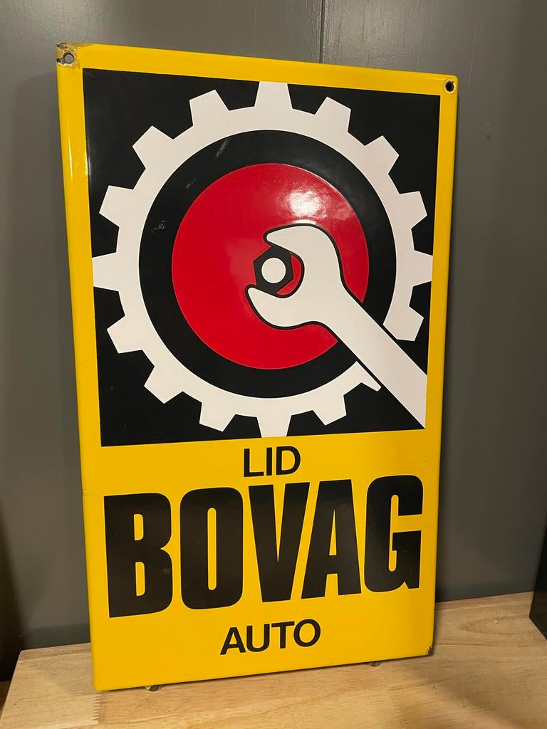 Vintage geëmailleerd BOVAG AUTO bord - Langcat, Ophalen, Gebruikt, Reclamebord