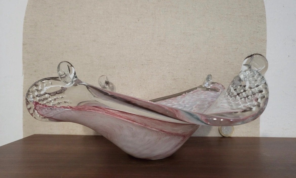 Murano schaal - Roze en wit gespikkeld 70 jarige, Verzenden