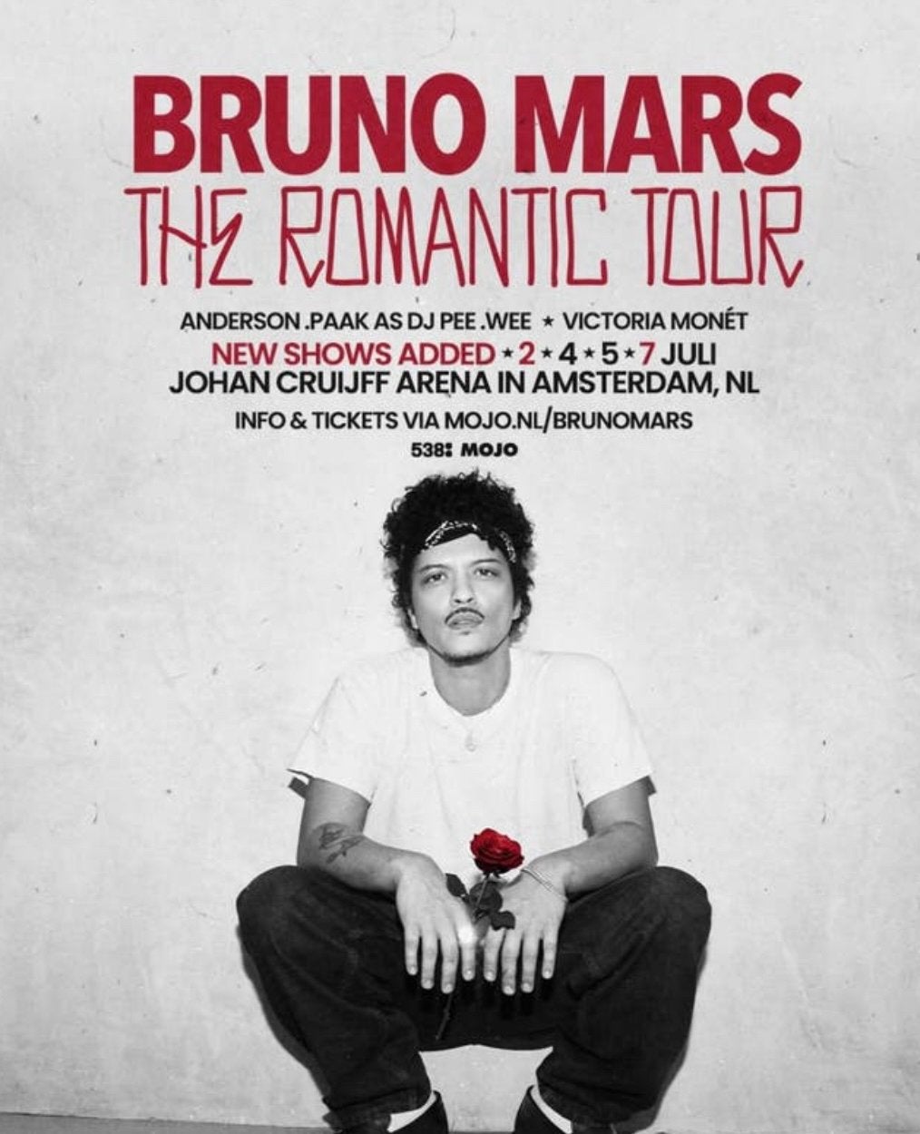 Bruno Mars the romantic tour 4 juli, Tickets en Kaartjes, Twee personen, Juli