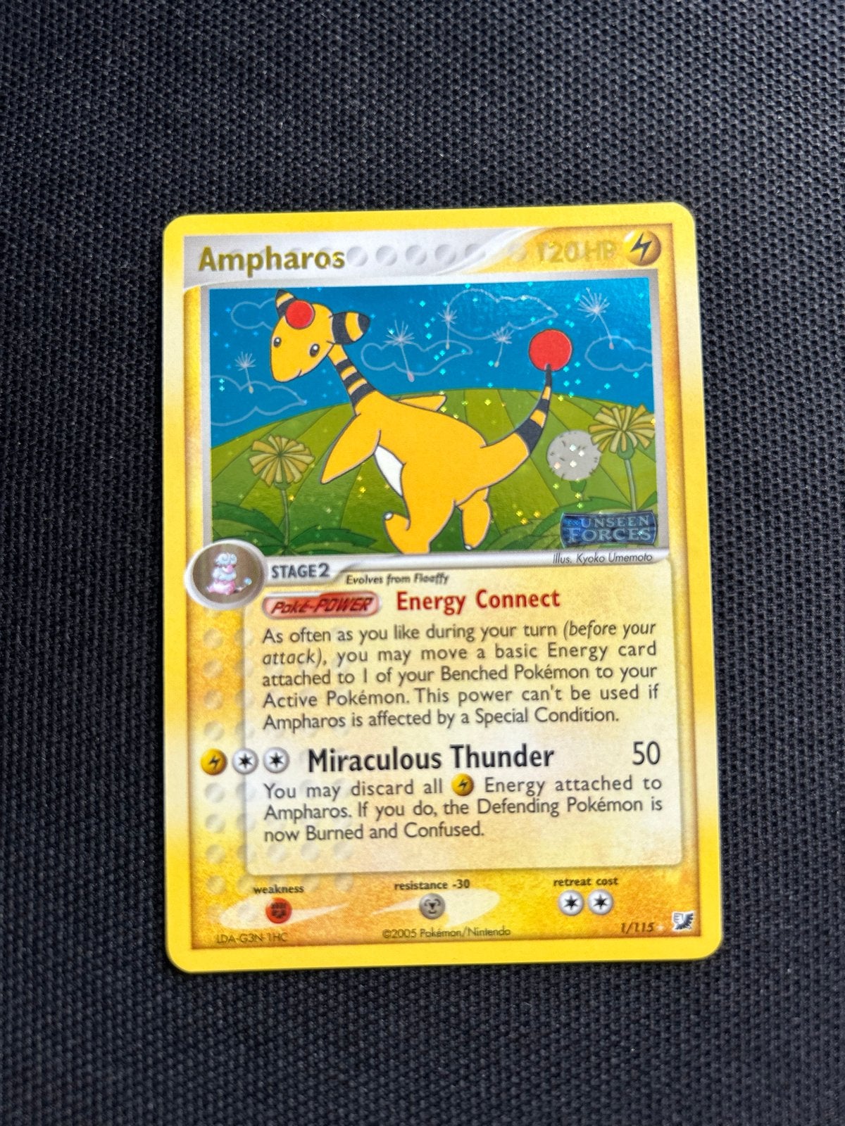 Ampharos Pokémon kaart - Ex unseen forces (2005) - 1/115, Ophalen of Verzenden, Gebruikt, Losse kaart, Foil
