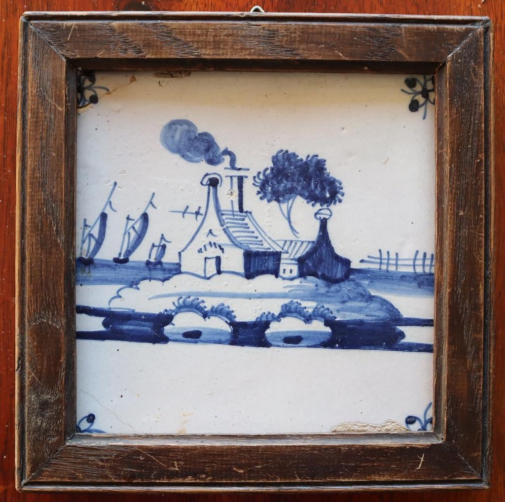 Tegel met landschap., Antiek en Kunst, Antiek | Wandborden en Tegels, Ophalen of Verzenden