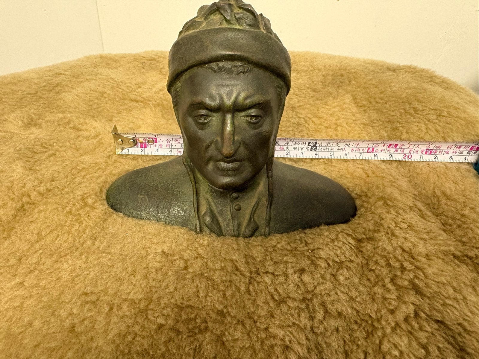 Antieke bronzen buste van Dante Alighieri, Minder dan 20 cm, Buste, Ophalen of Verzenden, Bruin