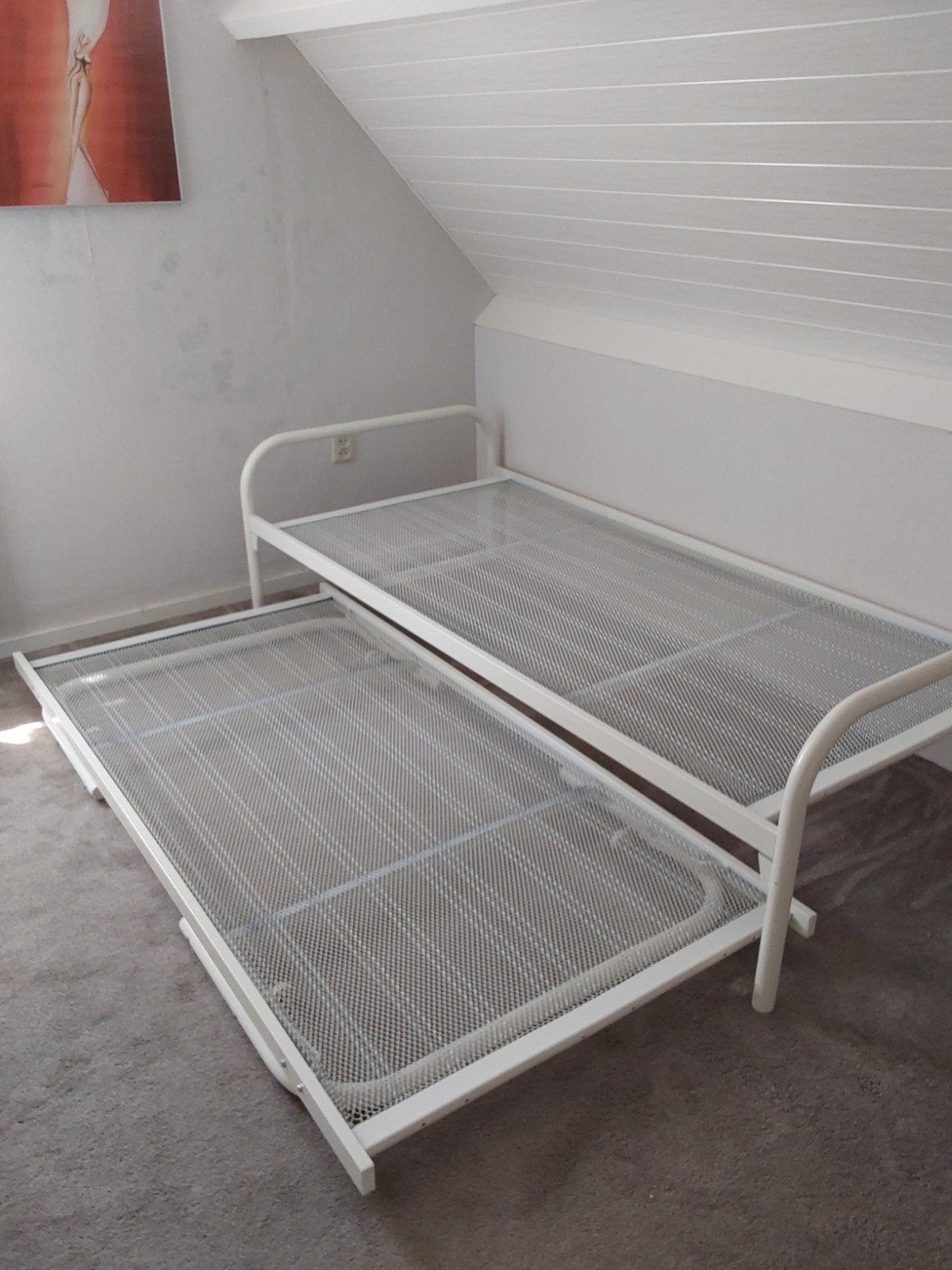 Onderschuifbed afm.2,00 x 0,90 cm, Ophalen, Zo goed als nieuw, Eenpersoons, Hout
