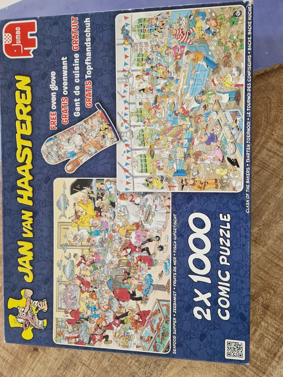 Jan van Haasteren 2x1000 Comic Puzzel + Ovenwant, Ophalen of Verzenden, 500 t/m 1500 stukjes, Nieuw, Legpuzzel