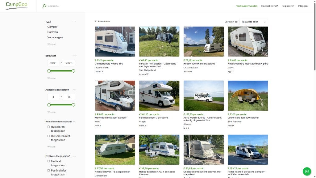 Camper, caravan of vouwwagen huren? Voordelig via CampGoo